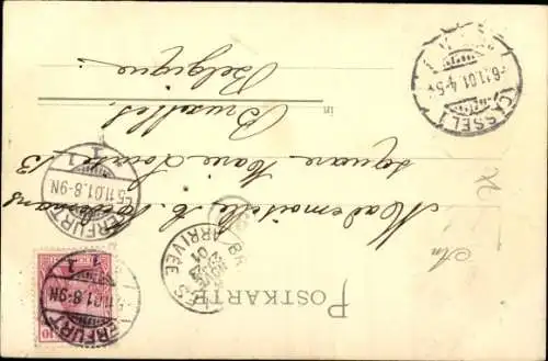 Präge Passepartout Litho Erfurt in Thüringen, Totalansicht, Kleeblätter, Hufeisen