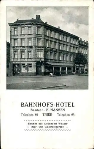 Ak Trier, Bahnhofshotel H. Hansen