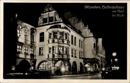 Ak München, Hofbräuhaus am Platzl bei Nacht