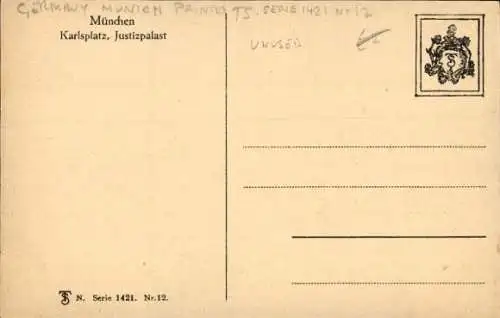 Ak München, Karlsplatz, Justizpalast, Straßenbahn