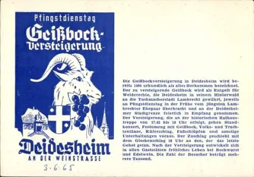 Ak Deidesheim, Werbung, Geißbock-Versteigerung