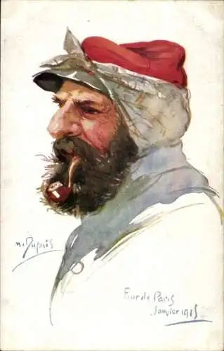 Künstler Ak Dupois E., verwundeter französischer Soldat, Pfeife, Januar 1915