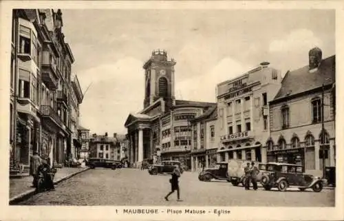 Ak Maubiège Nord, Place Mabuse, Kirche, La Bourse