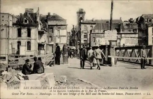 Ak Maubiège Nord, Die Ruinen des Ersten Weltkriegs, New Pont du Moulin