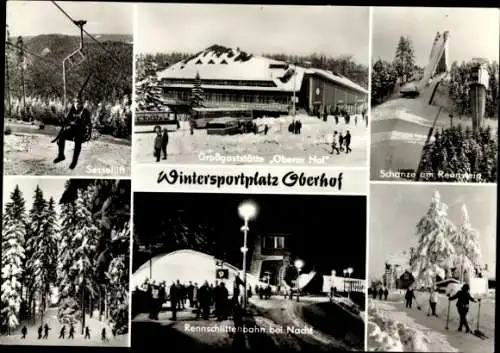 Ak Oberhof im Thüringer Wald, Wintersportplatz, Sessellift, Schanze am Rennsteig, Rennschlittenbahn