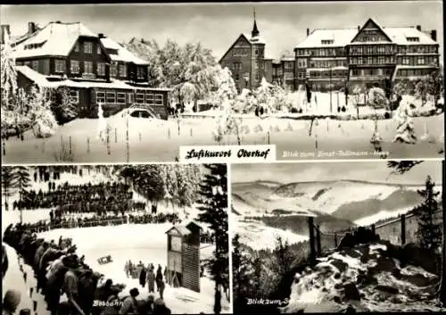 Ak Oberhof im Thüringer Wald, Ernst-Thälmann-Haus, Bobbahn, Schneekopf, Winteransicht