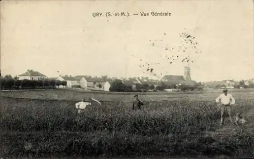 Ak Ury Seine et Marne, Panorama, Bauern