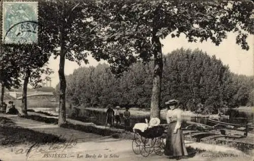 Ak Asnières sur Seine Hauts-de-Seine, Le Bords de la Seine