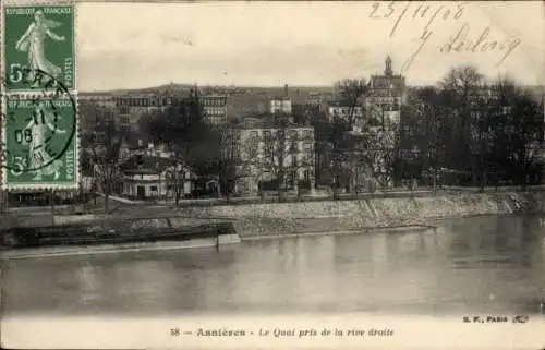 Ak Asnières sur Seine Hauts-de-Seine, Le Quai pris de la rive droite