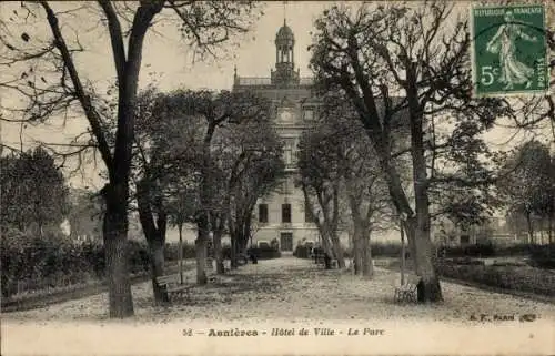 Ak Asnières sur Seine Hauts-de-Seine, Rathaus, Park