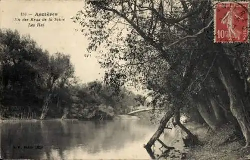 Ak Asnières sur Seine Hauts-de-Seine, Un des Bras de la Seine, Les Iles