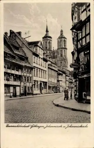 Ak Göttingen in Niedersachsen, Johannisstraße, Johanniskirche