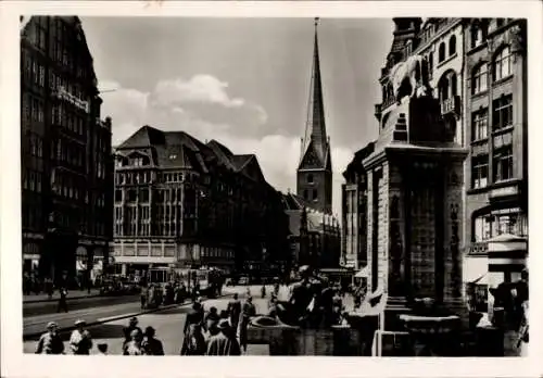 Ak Hamburg Mitte Altstadt, Mönckebergstraße, Kirche, Passanten