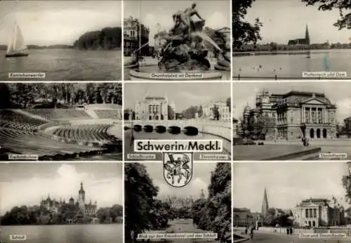 Ak Schwerin in Mecklenburg, Wappen, Schloss, Staatstheater, Dom, Kreuzkanal, Grunthalplatz