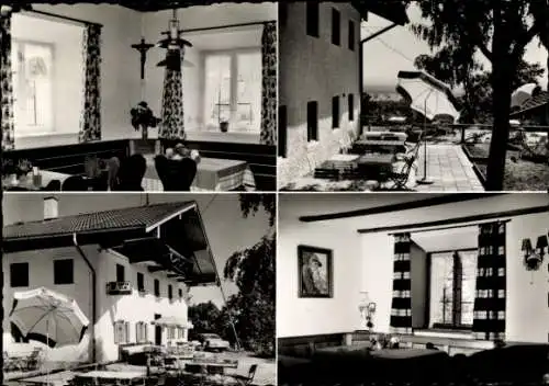 Ak Bad Feilnbach in Oberbayern, Bergcafé Hofer Alm, Terrasse, Innenräume