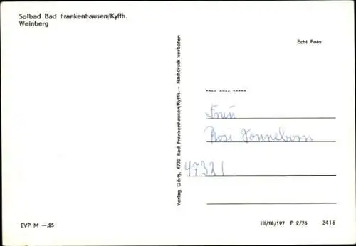 Ak Bad Frankenhausen am Kyffhäuser Thüringen, Teilansicht, Weinberg