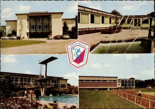 Ak Steinbach Baden Baden, Städtische Sportschule, Wappen, Schwimmbad, Sprungturm, Sportplatz