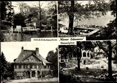 Ak Himmelpfort Fürstenberg an der Havel, FDGB-Erholungsheim Werner Schaumann, Anleger, Boote