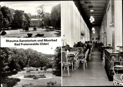 Ak Bad Freienwalde an der Oder, Rheuma-Sanatorium, Moorbad, Kurhaus, Kurpark, Kurhauscafé