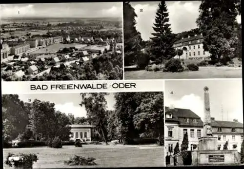 Ak Bad Freienwalde an der Oder, Schwimmstadion, Sowjetisches Ehrenmal, Kurpark, Oberschule