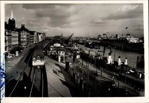 Ak Hamburg, Hafen, Dampfer, Hochbahn