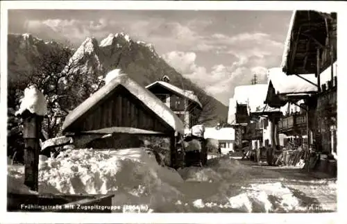 Ak Garmisch Partenkirchen in Oberbayern, Zugspitzgruppe, Frühlingstraße, Winter