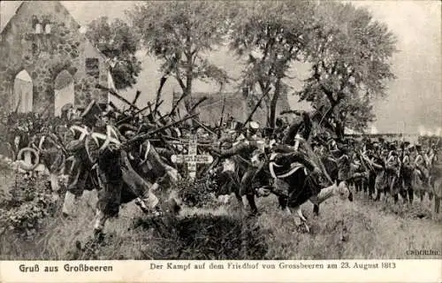 Künstler Ak Großbeeren in Brandenburg, Szene Kampf um den Friedhof, 23. August 1813