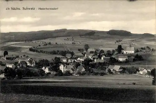 Ak Hinterhermsdorf Sebnitz, Blick über den Ort, Kirche