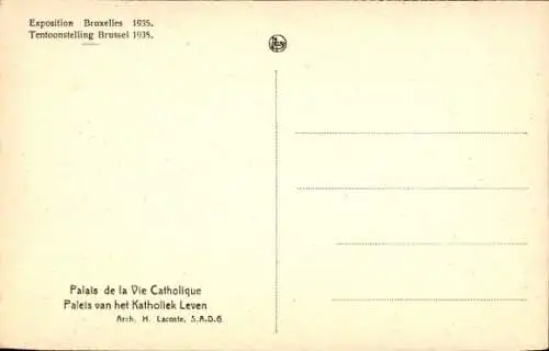 Ak Brüssel Brüssel, Ausstellung 1935, Palais de la Vie Catholique