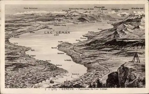 Landkarten Ak Genf Stadt Schweiz, Genfersee, Anthy, Thonon, Evian