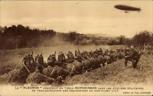 Luftschiff Ak Fleurus, gebaut aus Hutchinson-Stoffen, Südwestmanöver 1913