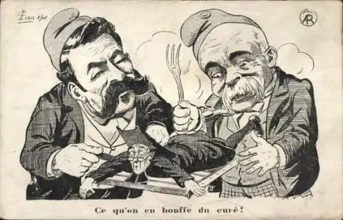 Künstler Ak Karikatur, französische Politiker, Geistlicher auf einem Tablett