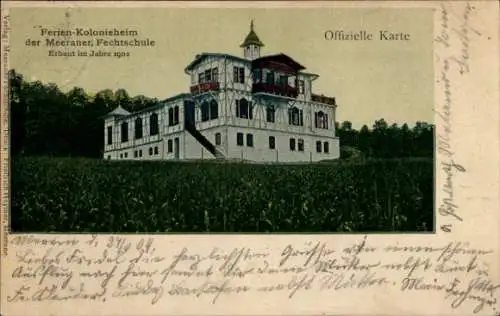 Ak Meerane in Sachsen, Ferien-Kolonieheim der Meeraner Fechtschule, erbaut im Jahre 1902