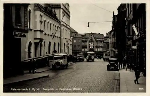 Ak Reichenbach Vogtland, Partie am Postplatz und Zwickauerstraße, Paul Schröter, Kaufhaus Krell