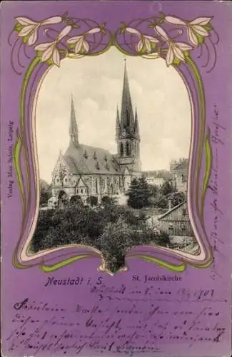 Passepartout Jugendstil Ak Neustadt in Sachsen, Sankt Jacobikirche