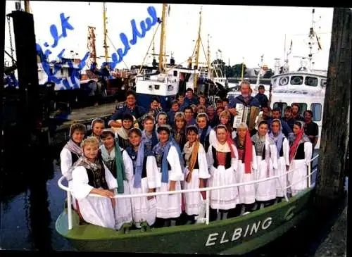 Ak Musikgruppe Finkwarder Speeldeel e.V., Portrait auf Schiff Elbing, Autogramm