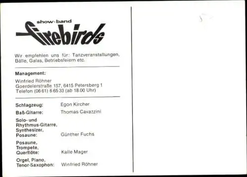 Ak Showband Firebirds, Portrait, Autogramm