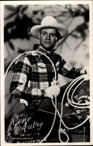 Ak Schauspieler Gene Autry, Portrait mit Lasso