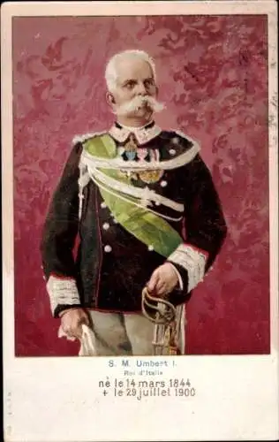 Litho Umberto I, König von Italien, Portrait, Uniform, Orden