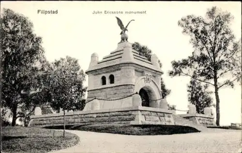 Ak Filipstad Schweden, John Ericssons monument