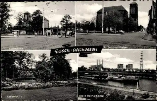 Ak Altenessen Essen im Ruhrgebiet, Karlsplatz, St. Johann-Kirche, Kaiserpark, Rhein-Herne Kanal