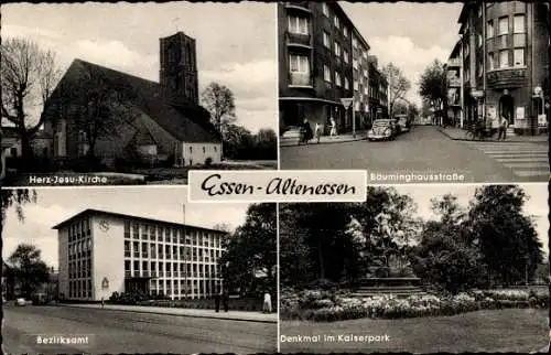 Ak Altenessen Essen im Ruhrgebiet, Herz-Jesu-Kirche, Bezirksamt, Bäuminghausstraße, Kaiserpark