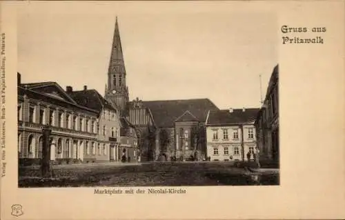 Ak Pritzwalk in der Prignitz, Marktplatz, Nicolai-Kirche