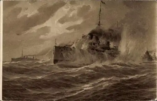 Künstler Ak Torpedierung des französischen Kriegsschiffes Jean Bart durch U XII, I WK