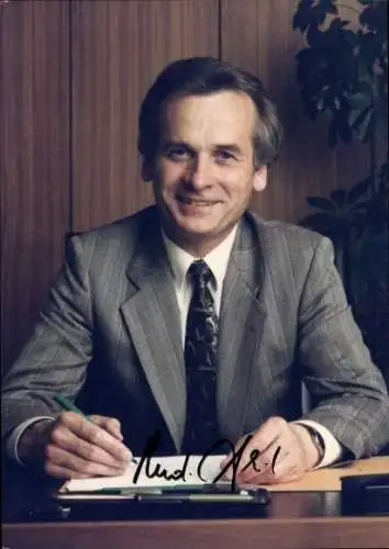 Autogrammkarte Rudi Geil, Minister für Sport, Autogramm