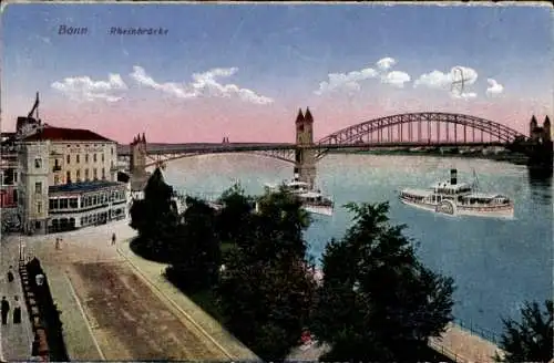 Ak Bonn in Nordrhein Westfalen, Rheinbrücke, Salondampfer, Hotel Rheineck