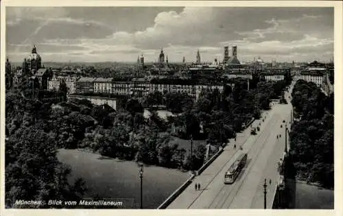 Ak München, Blick vom Maximilianeum, Straßenbahn