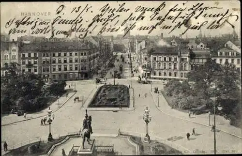 Ak Hannover in Niedersachsen, Blick vom Bahnhof, Denkmal