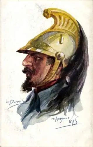 Künstler Ak Dupuis, Emil, Argonnen 1915, französischer Soldat, Uniform, Helm