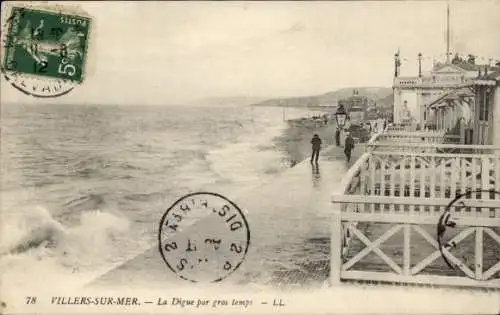 Ak Villers sur Mer Calvados, Digue par gros temps